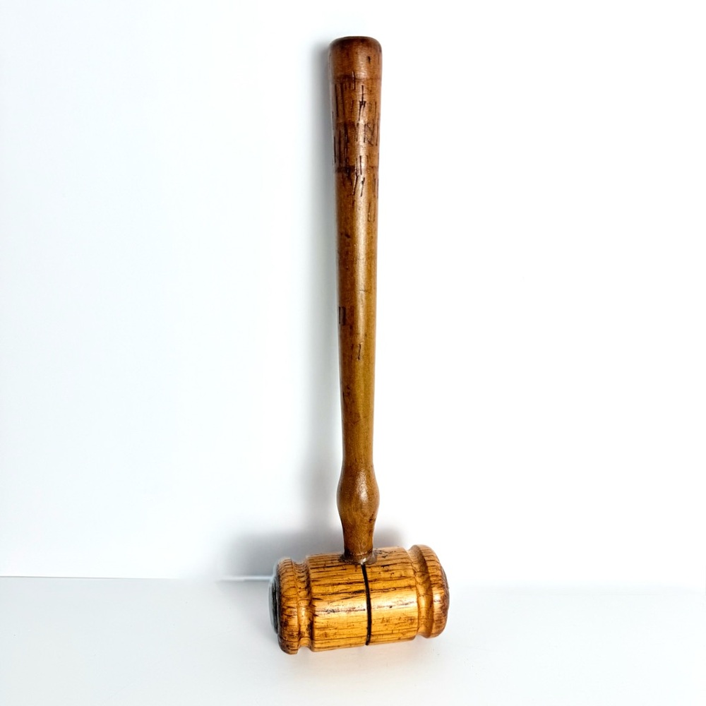 Antique Vintage Wooden Mallet w/metal Center. Patina, Gavel Hand Made